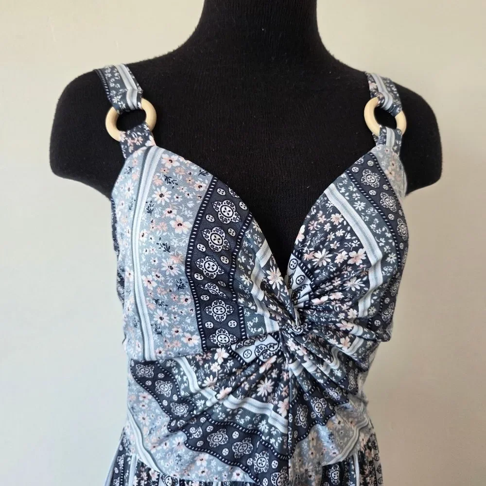 Derek Heart Paisley Floral Maxi Dress Twist Front Y2K 90s Beach Vacation Large - Picture 3 of 13